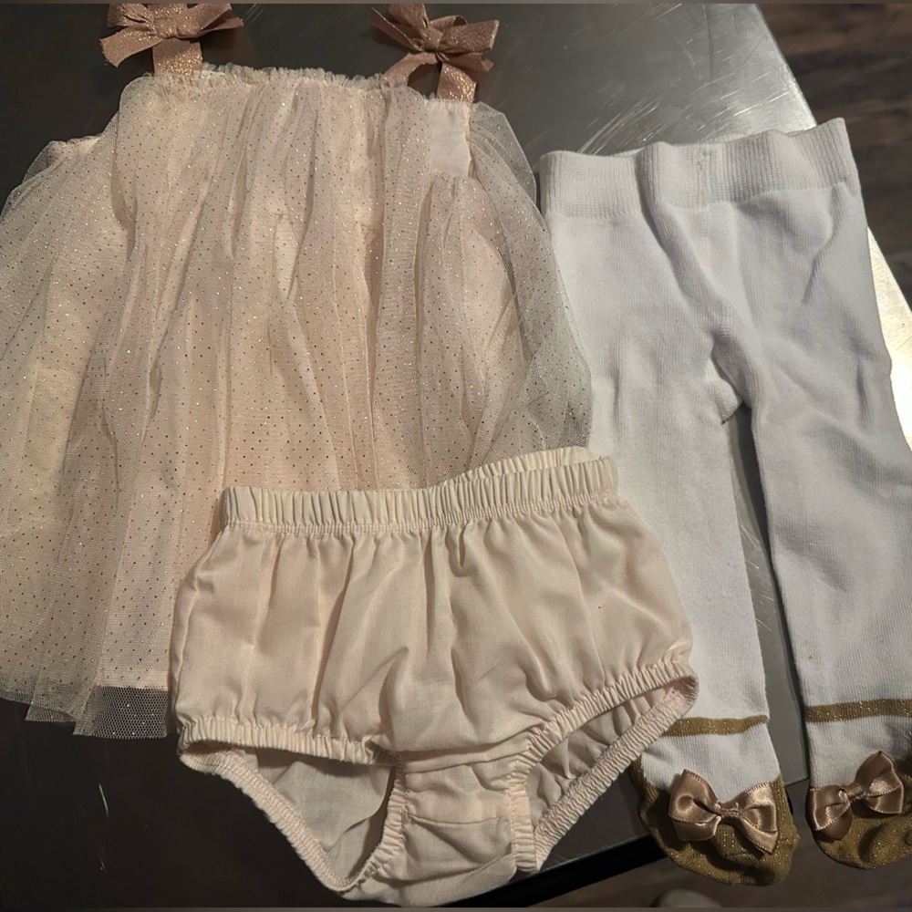 Girls Sparkle Tulle Dress with Diaper Cover & Tights - Soft Pink